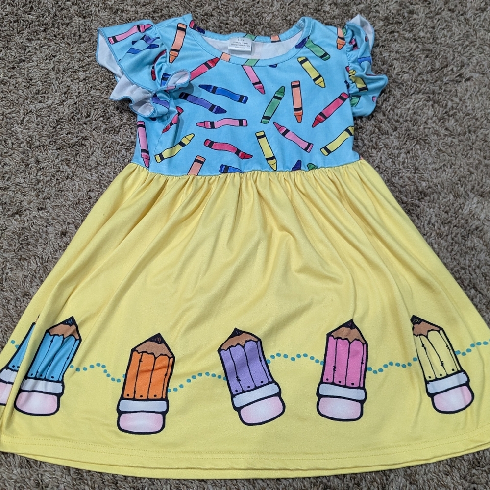 4/5 boutique back to school rainbow pencil and crayons dress